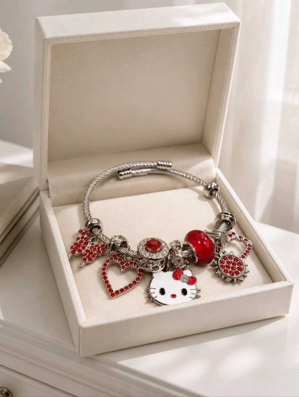 Hello Kitty Red Charm Bracelet — Silver-Tone Women's Jewelry